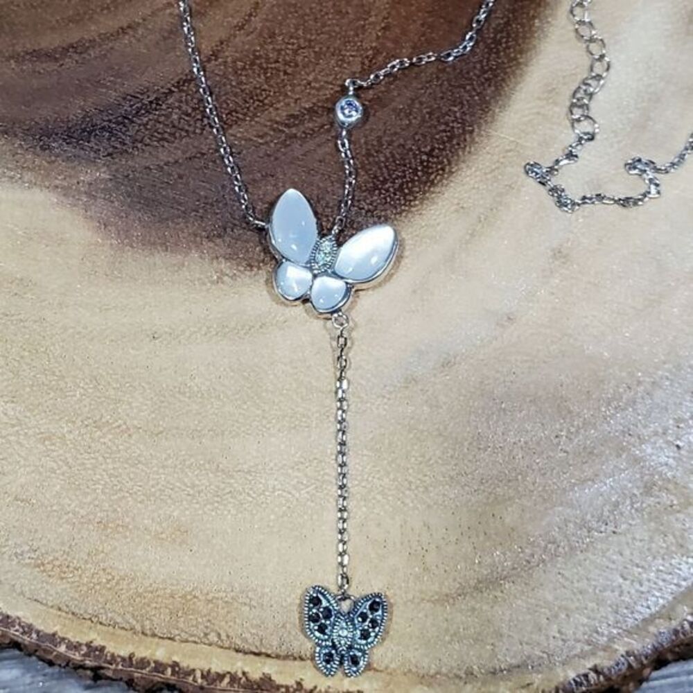 Kanishka New York Sterling Silver Swarovski Marcasite Butterfly Y Necklace New